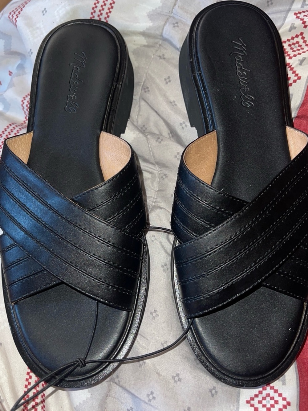Madewell Black Cross-Band Leather Slide Mules